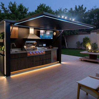 Modular Integrated Outdoor Kitchen Island, Stainless Steel BBQ Station with Grill, Sink & Storage Cabinets, Custom Layout Outdoor Cooking Unit for Private Backyard, Terrace & Patio Party