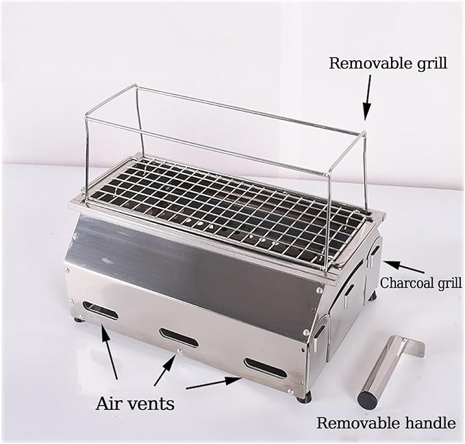 Portable charcoal grill, stainless steel grill, outdoor charcoal grill for garden outdoor cooking barbecue camping picnic