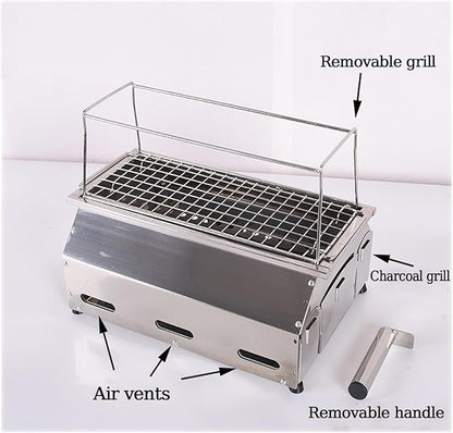 Portable charcoal grill, stainless steel grill, outdoor charcoal grill for garden outdoor cooking barbecue camping picnic
