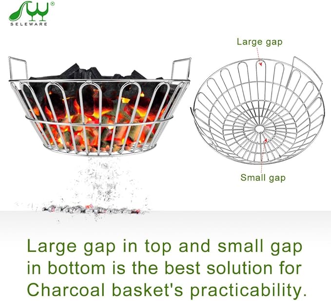 Seleware Innovative Stainless Steel Lump Charcoal Fire Basket, Grill Baskets for the Large Big Green Egg, Primo Kamado and Large Grill Dome, 14 Inch Diameter