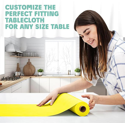 Tablecloth Roll – 54" X 110' Yellow Premium Plastic Table Cloths with Cutter Box - Cut to Size - Decorative Rectangle Table Cover Smooth Tablecloth - Disposable Table Cloths for Parties, Weddings.