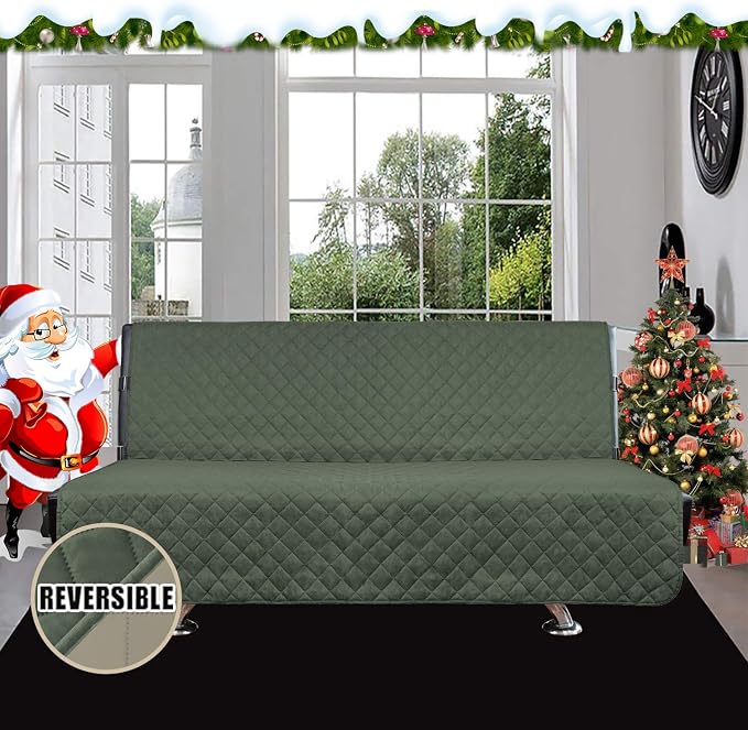 Easy-Going Reversible Couch Cover, Large Futon Sofa, Greyish Green/Beige | Machine Washable Slipcover For Dogs, Water Resistant Furniture Mat For Living Room, Non-Slip Sofa Cover, Pet Friendly