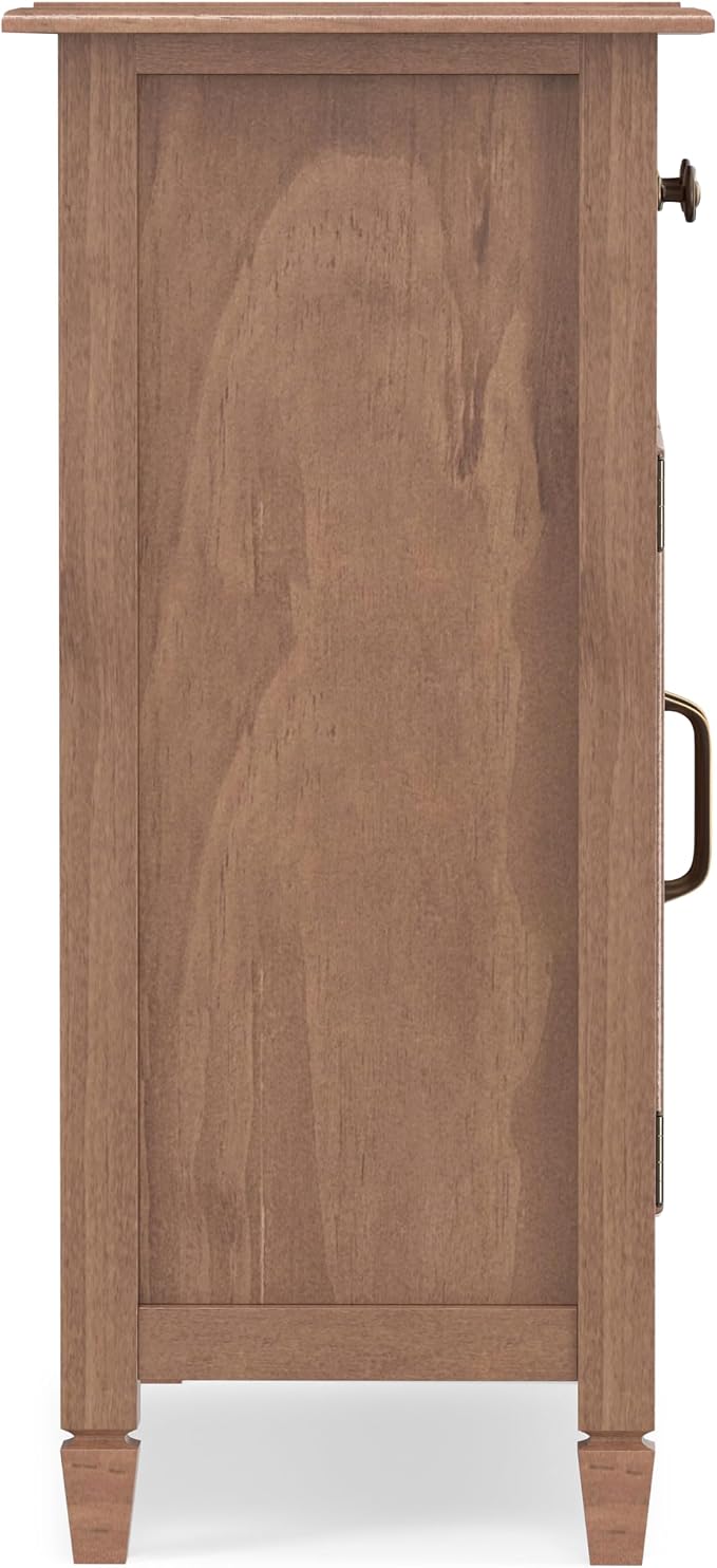 SIMPLIHOME Connaught 40" Solid Wood Cabinet in Medium Saddle Brown | Traditional slim entryway and living room organizer for hats, gloves, shoes and keys with space-saving storage design.