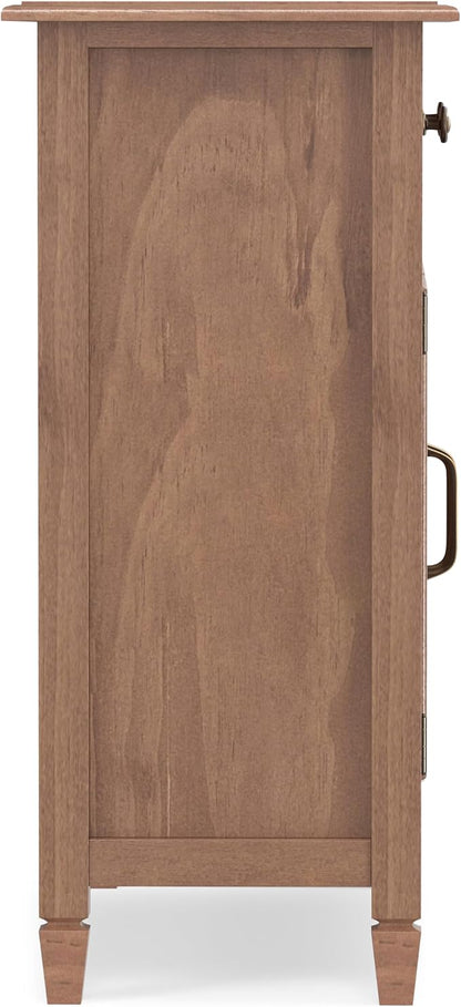 SIMPLIHOME Connaught 40" Solid Wood Cabinet in Medium Saddle Brown | Traditional slim entryway and living room organizer for hats, gloves, shoes and keys with space-saving storage design.