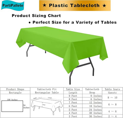 3-Pack Premium Plastic Light Lime Green Tablecloth Disposable 54" x 108" Rectangle Table Cover PEVA Party Apple Bright Green Table Cloths for Parties Birthday Wedding Picnic Banquet