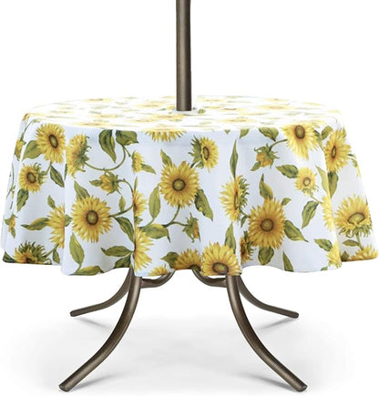 UMINEUX 60" Outdoor Round Tablecloth with Umbrella Hole and Zipper | Spring/Summer Waterproof Round Patio Table Cover for Picnic/BBQ/Garden, Sunflower