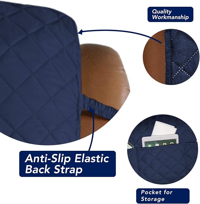 PureFit Reversible Recliner Chair Covers Couch Covers for Dogs, 28 in | Navy/Ivory, Water Resistant Couch Protector, Washable Pet Couch Cover with Non Slip and Elastic Straps For Kids