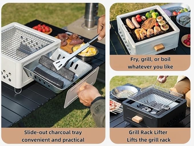 Barbecue Stove Barbecue Grill Tools BBQ Grill Charcoal Grill Square Tabletop Portable Lightweight or Camping Backyard Picnic Beach Trips (Black,A2)