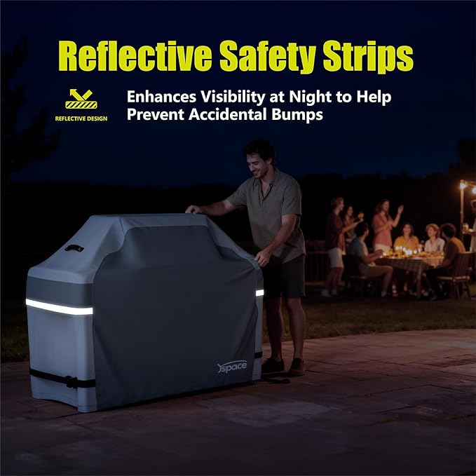 YSPACE Grill Cover 58 Inch Heavy Duty Waterproof, Reflective BBQ Gas Grill Cover with Adjustable Straps, Fits Weber Genesis II, LX 300 and Genesis 300 Series, Char-Broil, Nexgrill and More