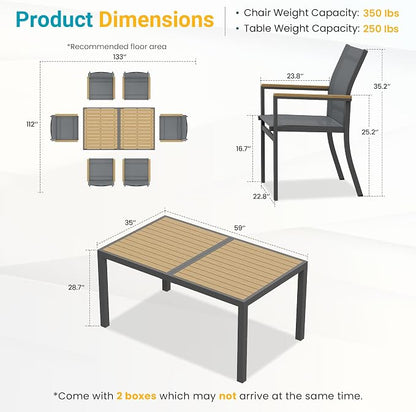 FansaFurn 7-Pieces Aluminum Patio Table and Chairs Set for All-Weather | Patio Furniture Set with Heavy Duty HDPS Rectangular Table, Outdoor Furniture with Quick-Dry Breathable Chairs for Patio