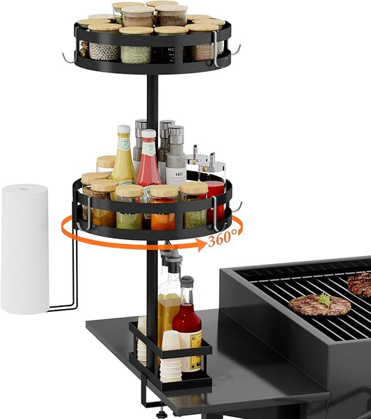 Griddle Caddy for Blackstone Griddle Accessories, BBQ Caddy with Paper Towel Holder, Rotating Condiment & Utensil Organizer, Outdoor Kitchen Accessories for Camping, RV, Patio & Tailgating