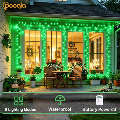 Pooqla 2 Pack String Lights Battery Operated, Total 66.6ft 200 LED Fairy Lights Indoor Outdoor Decorations, 8 Modes Green Battery Lights for Halloween Christmas Bedroom Porch Party Yard Decor
