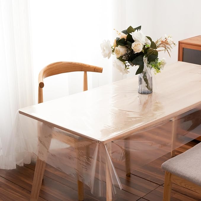 Clear Plastic Tablecloth Protector Rectangle 60x102 inch Waterproof Oilproof Stain Resistant Wipeable Table Cover for Dining Tables