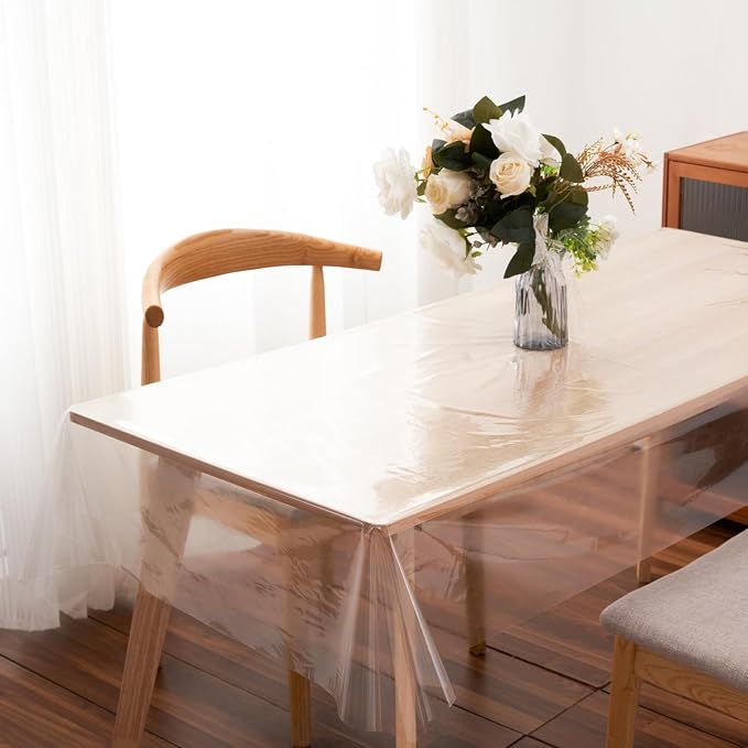 Clear Plastic Tablecloth Protector Rectangle 54x120 inch Waterproof Oilproof Stain Resistant Wipeable Table Cover for Dining Tables
