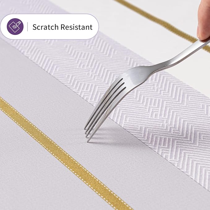 Vinyl Tablecloth 55x78 Rectangle, Heavy Duty Thick PVC Table Cover 100% Waterproof Oil-Proof, Easy Clean Wipeable Table Protector for Kitchen Dining Outdoor Picnic Party, Beige Grey Geometric Stripe