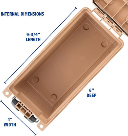 Sheffield 12627 Ammo Storage Box, Stackable .30 Cal Field Boxes, Water and Dust Resistant, Lockable Storage Box with Handle, Secures Hunting Gear, Supplies, and Bullets, Made in USA, Tan, (Pack of 6)