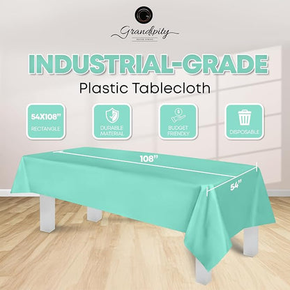 Grandipity 12 Pack Premium Disposable Plastic Tablecloth 54 Inch. x 108 Inch. Decorative Rectangle Table Cover - Aqua