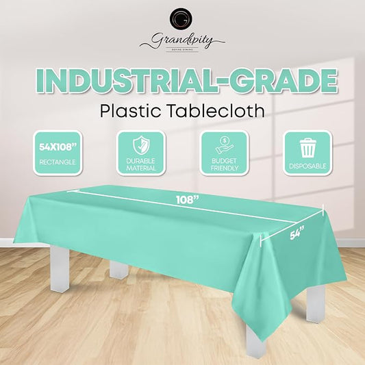 Grandipity 12 Pack Premium Disposable Plastic Tablecloth 54 Inch. x 108 Inch. Decorative Rectangle Table Cover - Aqua