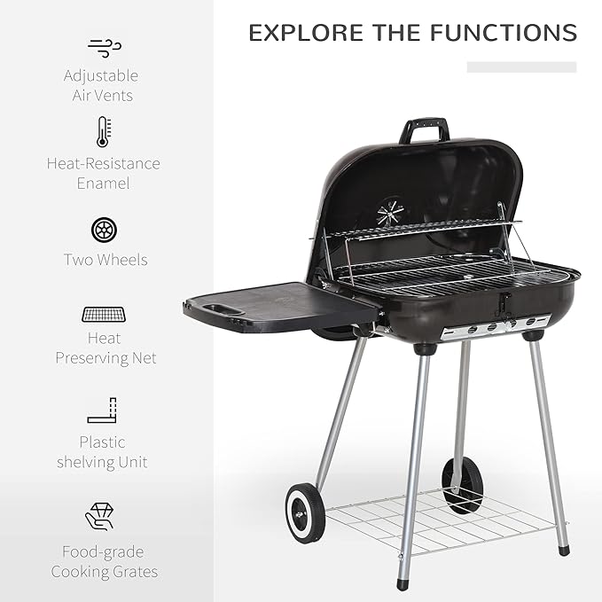 Portable Charcoal Grill with Porcelain Enamel Bowl and Adjustable Damper for Camping, Picnics, Backyard