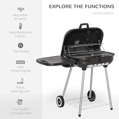 Portable Charcoal Grill with Porcelain Enamel Bowl and Adjustable Damper for Camping, Picnics, Backyard