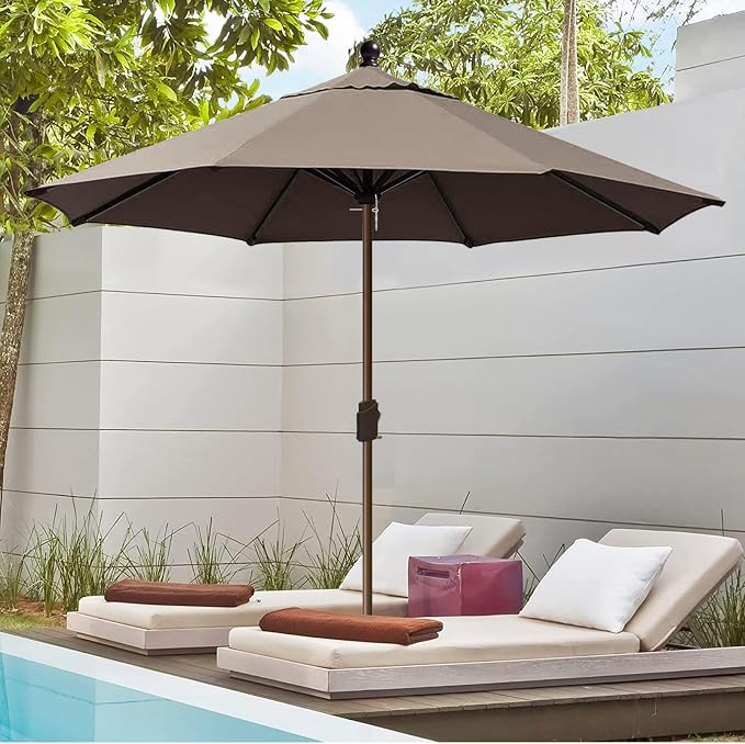 EliteShade USA 10-Year-Non-Fading 10Ft Market Patio Umbrella, UPF 50+ UV Protection Performance Sun Umbrella, Heavy Duty Commercial Grade Outdoor Table Umbrella with Crank, Windproof Vented Top for Garden, Pool, Deck and Outdoor Playsets, No Tilt, Taupe