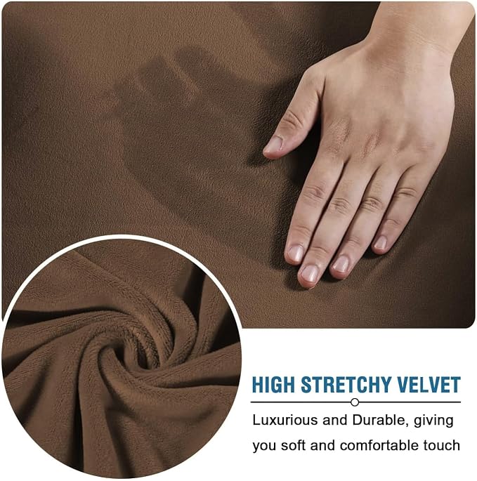 H.VERSAILTEX Rich Velvet Stretch 2 Piece Cover Chair Slipcover Sofa Cover Furniture Protector Couch Soft with Elastic Bottom Chair Couch Cover with Arms Width Up to 49 Inch(Chair, Caramel Cafe)