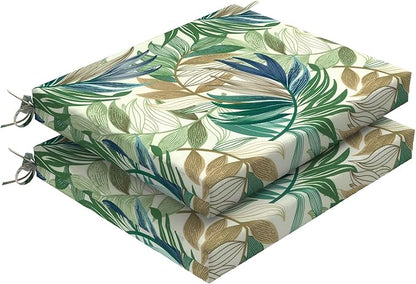 DYTXIII Set of 2 Outdoor Chair Cushions, Water Resistant 18.5"x16"x2" Square Seat Cushion for Patio Dining Chairs, High-Density Replacement Pads for Indoor Outdoor Furniture - Lush Leaf Green