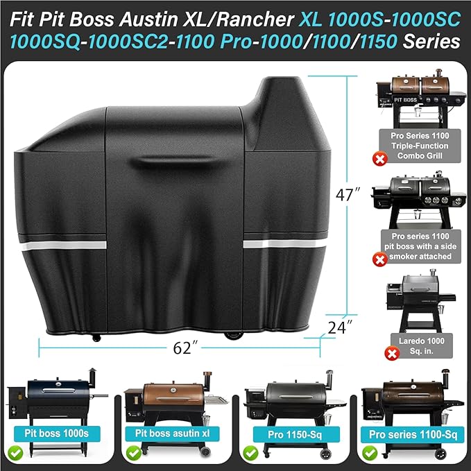 Uniflasy Grill Cover for Pit Boss Austin XL & Rancher XL 1000S, 1000SC, 1000SQ, 1000SC2, 1100 Pro, 1000, 1100, 1150, 1500 Series Wood Pellet Grills, Heavy Duty Grill Covers for PB Pit Boss Austin XL