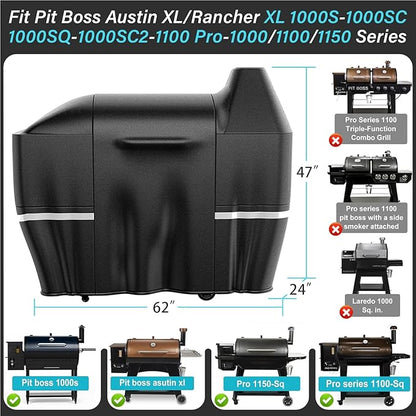 Uniflasy Grill Cover for Pit Boss Austin XL & Rancher XL 1000S, 1000SC, 1000SQ, 1000SC2, 1100 Pro, 1000, 1100, 1150, 1500 Series Wood Pellet Grills, Heavy Duty Grill Covers for PB Pit Boss Austin XL