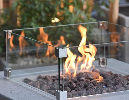 Elementi Manhattan Fire Pit Bundle Outdoor Firepit Set Includes 36” Natural Gas Concrete Firepit Table, Glass Windscreen, Stainless Steel Cover, Canvas Cover, Floor Mat, Ice Bucket