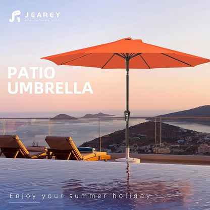 JEAREY Outdoor Patio Umbrella 9FT Outdoor Table Umbrella with Push Button Tilt and Crank, Market Umbrellas 8 Sturdy Ribs UV Protection Waterproof for Garden, Deck, Pool (Red Orange)