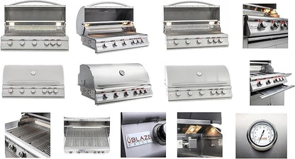 BLAZE BBQ Outdoor Gas Grill Package of 40” LTE Built-in Gas Grill, LTE Built-In Double Side Burner, 32” Door & Two Drawers Combo, Double Trash Drawer, 20” Compact Refrigerator, and Accessories