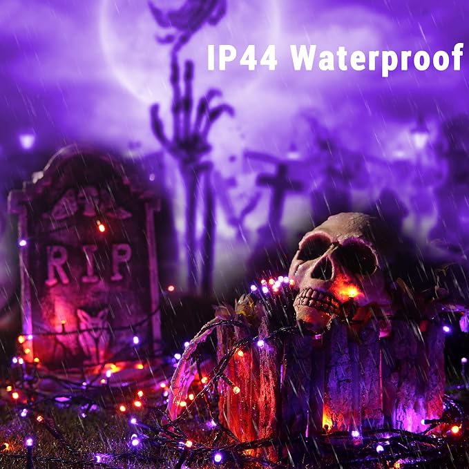 Brizled Outdoor Halloween Lights, 164FT 500 LED Halloween String Lights | Orange & Purple; 8 Mode; Waterproof; Mini Spooky Light String Plug in Twinkle Light for Party Tree Outside Indoor Decorations