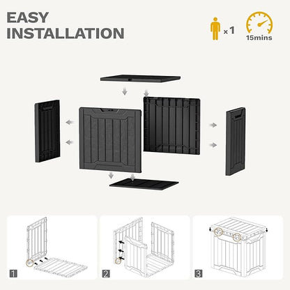 DWVO 30 Gallon Deck Box Outdoor Storage Box, Lockable Outside Storage Bin for Gardening Tools, Patio Cushions, Waterproof Resin (Black)