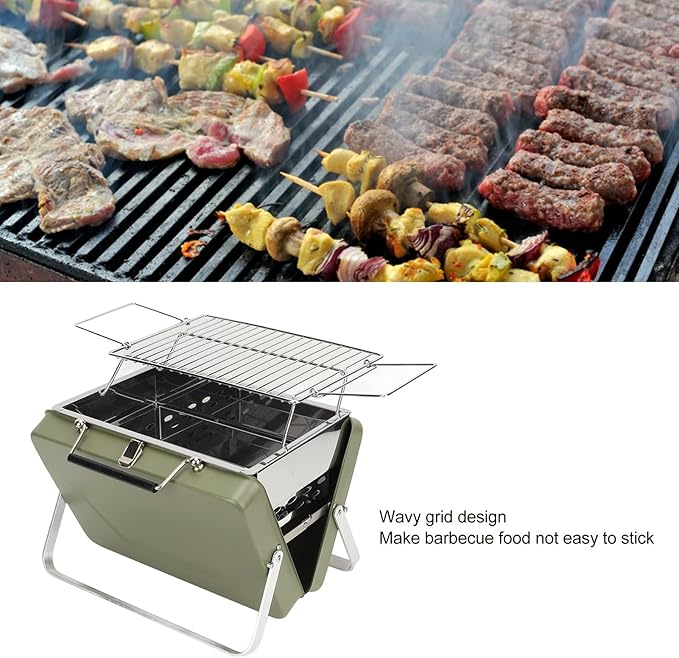 Barbecue Grill, Charcoal Grill Folding Portable Lightweight Barbecue Grill Tools Portable Charcoal BBQ Grill Folding Notebook Grill for Camping Outdoor Cooking Backyard Picnic(Green)