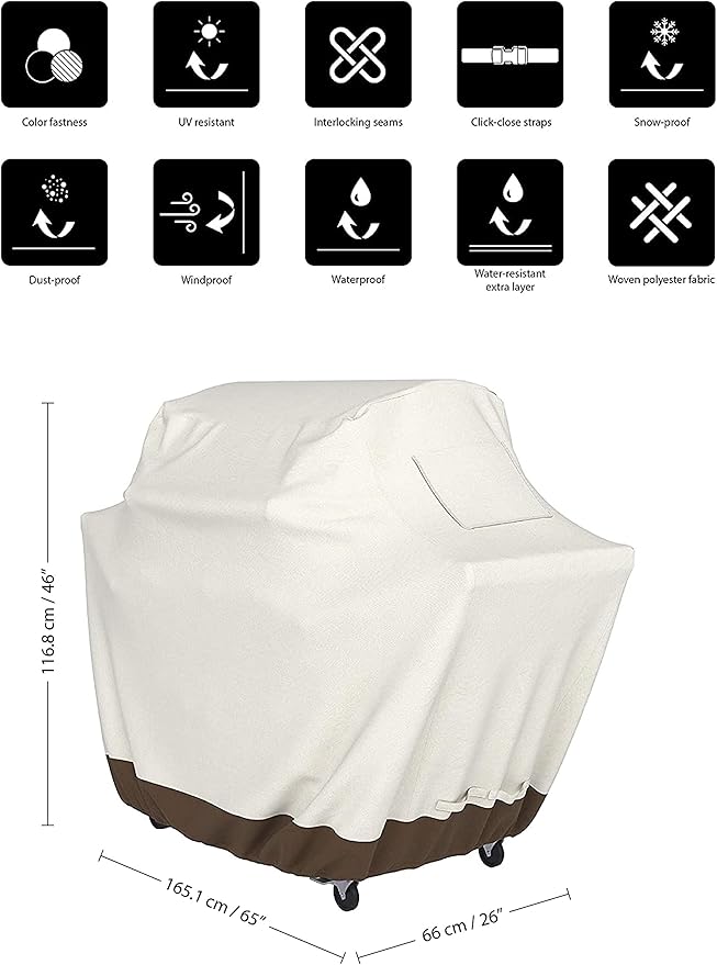 Amazon Basics Gas Grill Barbecue Cover for Outdoor, Waterproof, UV Resistant, Weather Resistant, All Weather Protection, Durable, 65 inch, Large, Beige