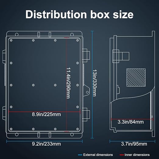 Namunanee Outdoor Electrical Junction Box, ABS Water Resistant Enclosure with Internal Mounting Panel & Hinged Cover (13" H* 9.2" L* 3.7" W)
