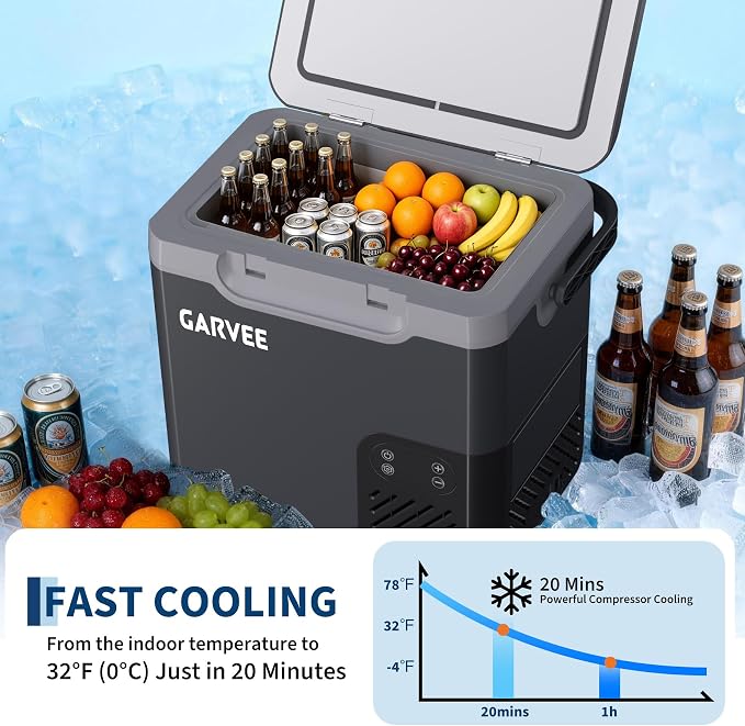 12 Volt Refrigerator, 19QT 12V Car Fridge, Portable Freezer Compressor Electric Cooler, 12/24V DC 110-240V AC, Portable Refrigerator for RV/Truck/Camping, -4°F to 68°F Internal Battery (Not Included)
