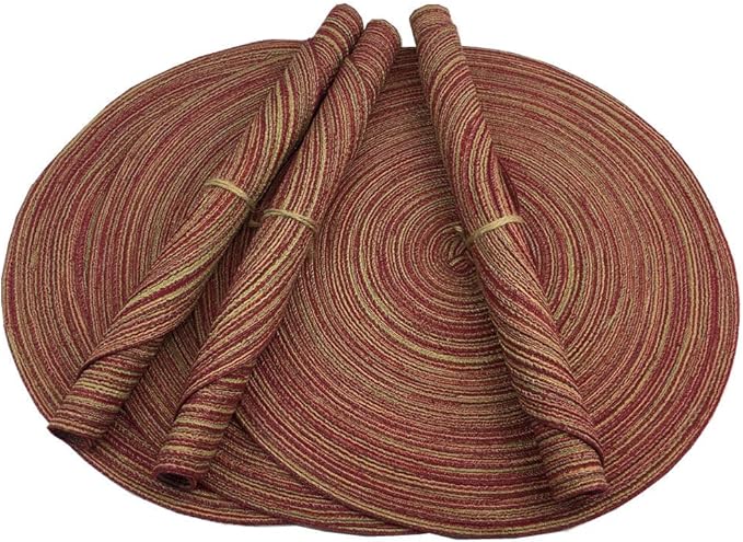 Red-A，Placemats,Round Placemats for Dining Table Set of 6 Woven Heat Resistant Non-Slip Kitchen Table Mats Diameter 14 Inch(Wine)