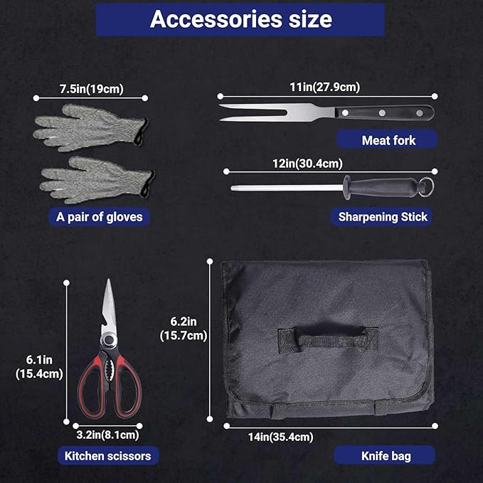 Butcher Knife Set with Bag，Meat Cleaver Full Tang Serbian Chef Knife High Carbon Steel for Meat Cutting Processing,Hand Forged Viking Carving Knife,Outdoor BBQ Camping Knife (10)