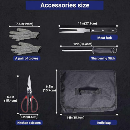 Butcher Knife Set with Bag，Meat Cleaver Full Tang Serbian Chef Knife High Carbon Steel for Meat Cutting Processing,Hand Forged Viking Carving Knife,Outdoor BBQ Camping Knife (10)