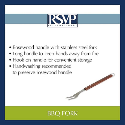 RSVP International Endurance (BQ-FRK) BBQ Grill Fork, 17.25" | Long Handle Keeps Hands Safe from Fire | Made from Stainless Steel & Rosewood