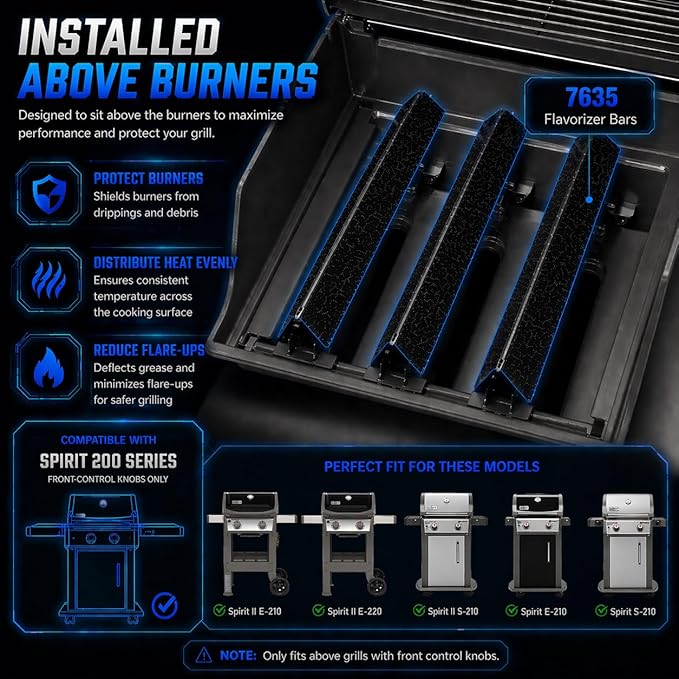 Flavorizer Bars Grill Parts for Weber Spirit E-210, Spirit 200, Spirit II E210, GS4 Spirit II E-210 Series Gas Grills with Front-Mounted Control,Porcelain Enameled Spirit 210 Replacement Parts, 7635