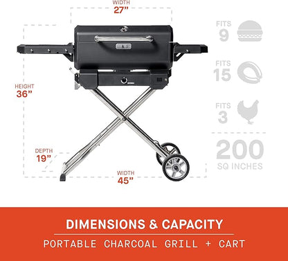 Masterbuilt® Electric Portable Charcoal Grill and Smoker with SteadyTemp Analog Temperature Control, Collapsible Cart and 200 Cooking Square Inches in Black, Model MB20040722