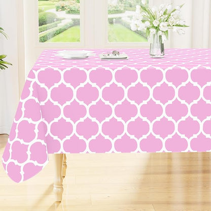 Smiry Rectangle Table Cloth, Waterproof Vinyl Tablecloth with Flannel Backing for Rectangle Tables, Wipeable Spillproof Plastic Tablecloths for Dining, Camping, Indoor and Outdoor, (60"x102", Pink)