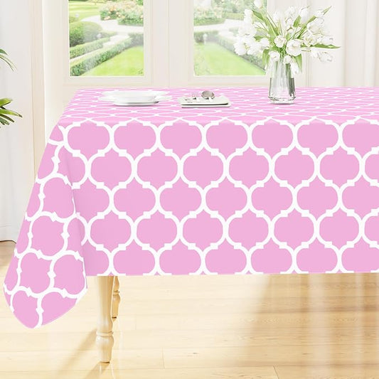 Smiry Rectangle Table Cloth, Waterproof Vinyl Tablecloth with Flannel Backing for Rectangle Tables, Wipeable Spillproof Plastic Tablecloths for Dining, Camping, Indoor and Outdoor, (60"x84", Pink)