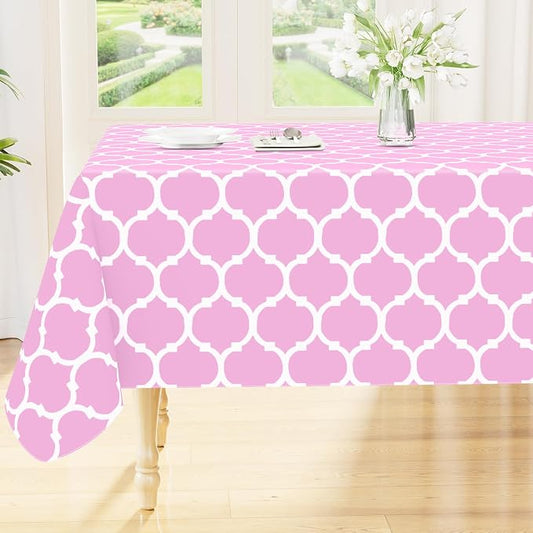 Smiry Rectangle Table Cloth, Waterproof Vinyl Tablecloth with Flannel Backing for Rectangle Tables, Wipeable Spillproof Plastic Tablecloths for Dining, Camping, Indoor and Outdoor, (52"x70", Pink)
