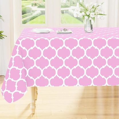 Smiry Rectangle Table Cloth, Waterproof Vinyl Tablecloth with Flannel Backing for Rectangle Tables, Wipeable Spillproof Plastic Tablecloths for Dining, Camping, Indoor and Outdoor, (54"x78", Pink)