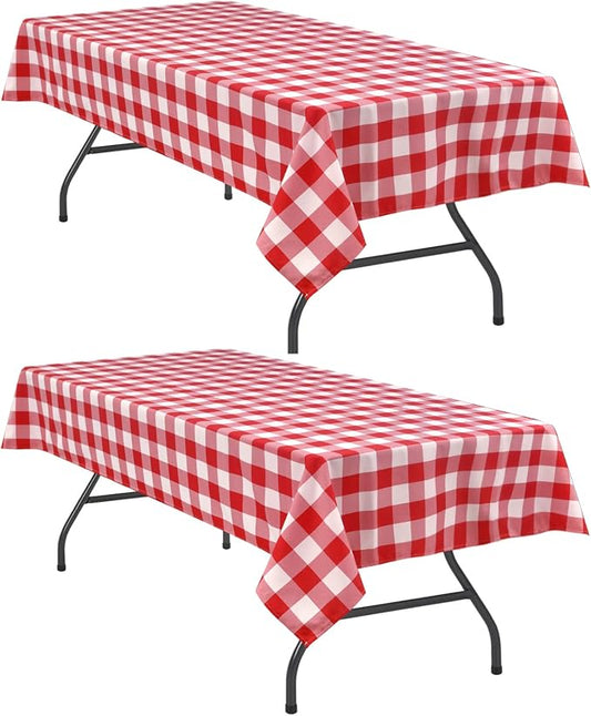 Hiasan Red and White Buffalo Checkered Tablecloth Waterproof, 2 Pack, 60 x 120 inch - Plaid Table Cloth Rectangle for Kitchen/Outdoor Picnic/Dining/Spring Party