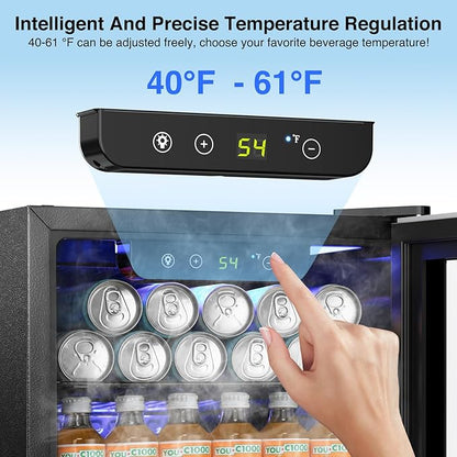 Kismile Mini Refrigerator Beverage Cooler 48L Fridge Glass Door for 18 Bottle 68 Can,1.7 Cu.Ft Drink Fridge with Stainless Steel Outer Frame,Electronic Temperature Control for Home/Bar/Office 40-61℉
